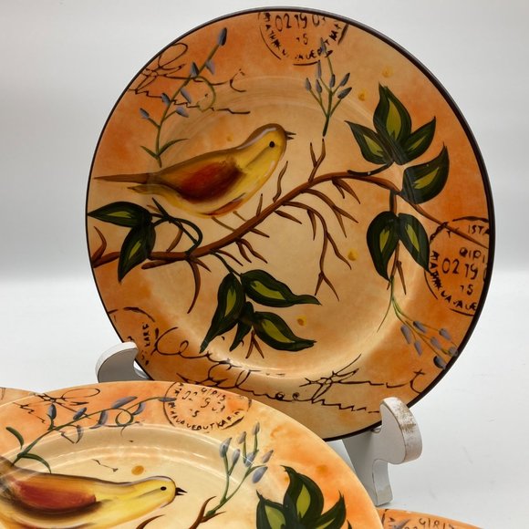 Set of 4 Pier 1 Bird Salad Dessert Lunch Plates 8.5" Handpainted Dolomite - Picture 3 of 6